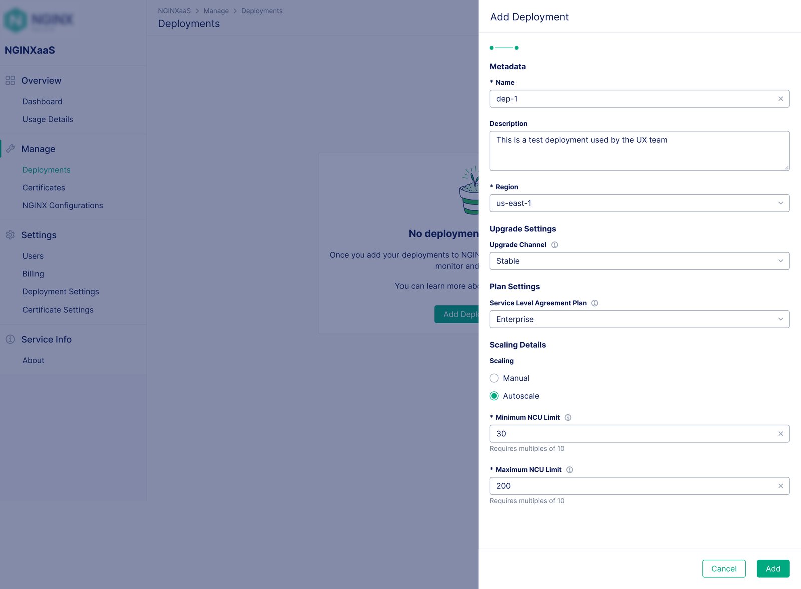 Create NGINX deployment interface