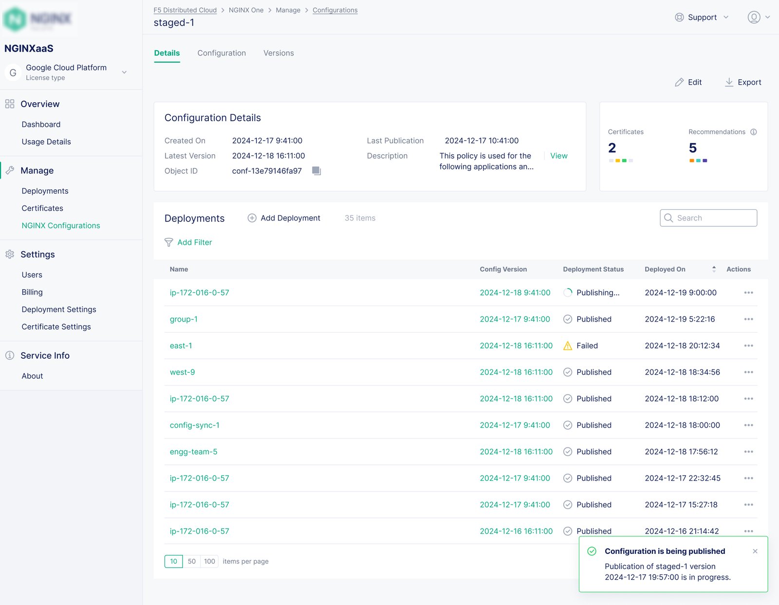 NGINXaaS for Google Cloud: NGINX Configuration — Allows one-click quick deployment.