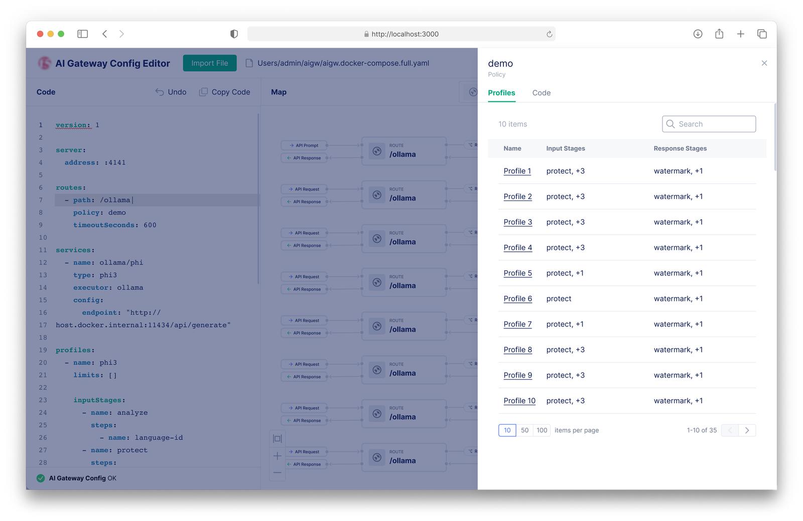 Policy detail panel showing profiles associated with a policy