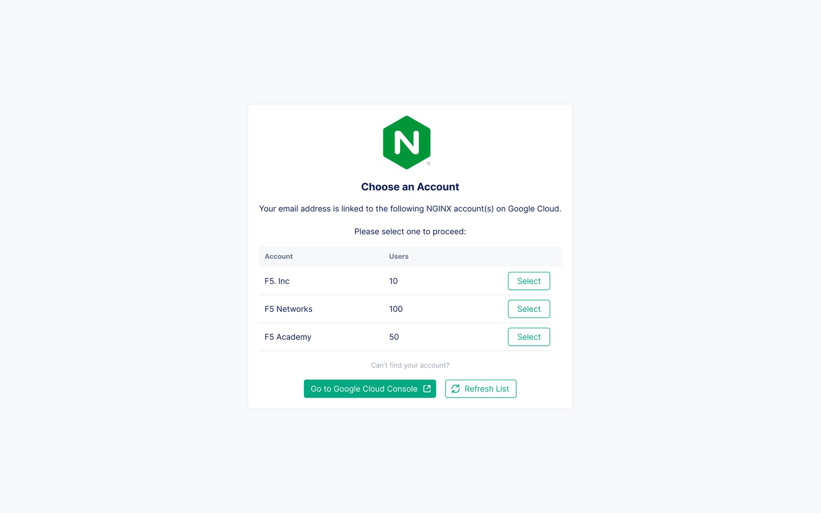 NGINXaaS for Google Cloud: Account & User Management — Account management associated with organizations. (One of two adjacent account settings images.)