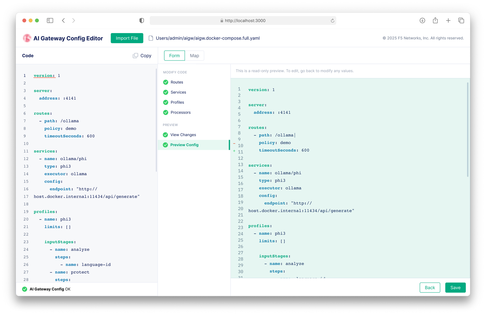 F5 AI Gateway: Preview of the final YAML code