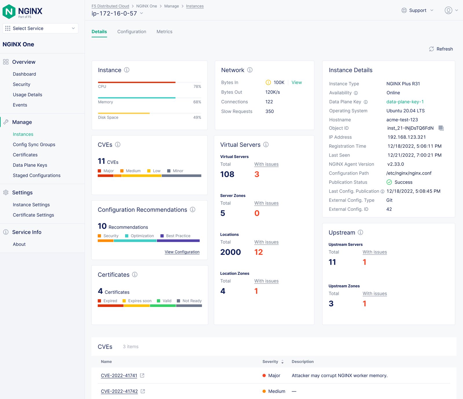 Clean card layout exploration for an NGINX instance summary.