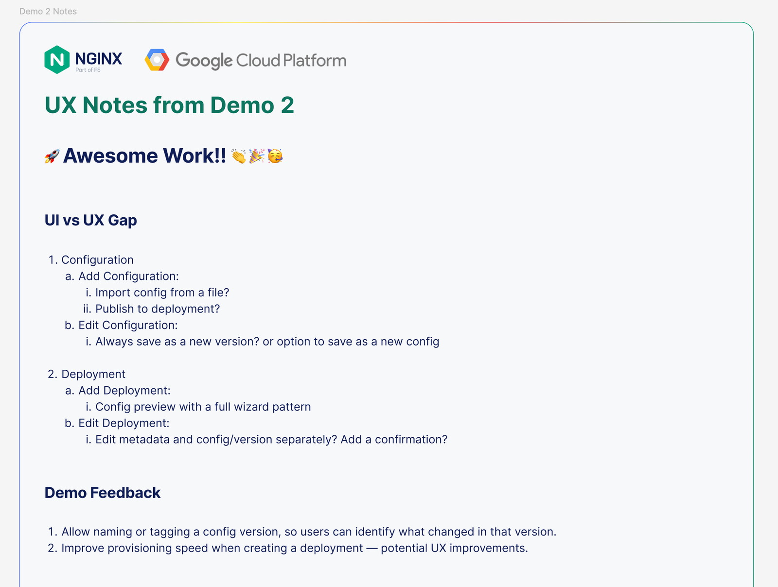 NGINXaaS for Google Cloud: Demo sync meeting with Front End.
